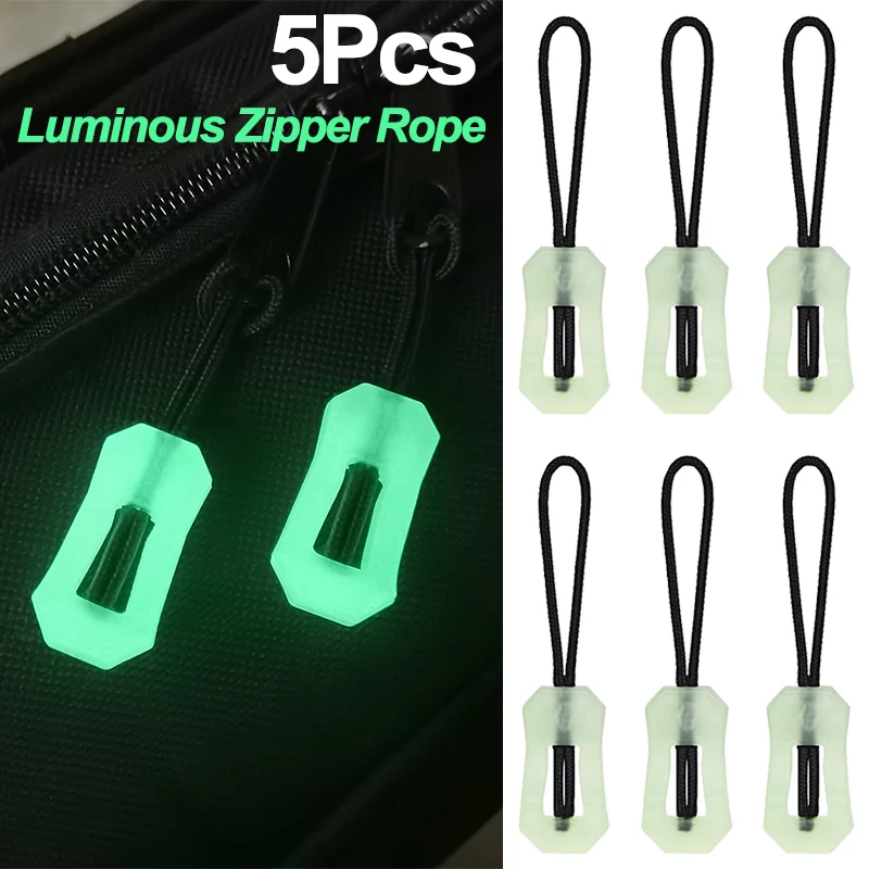

5Pcs Luminous Zipper Pull Cord Extender Zipper Handle Rope DIY Repair Kit Bags Clothes Zipper Slider Head Sewing Accessories