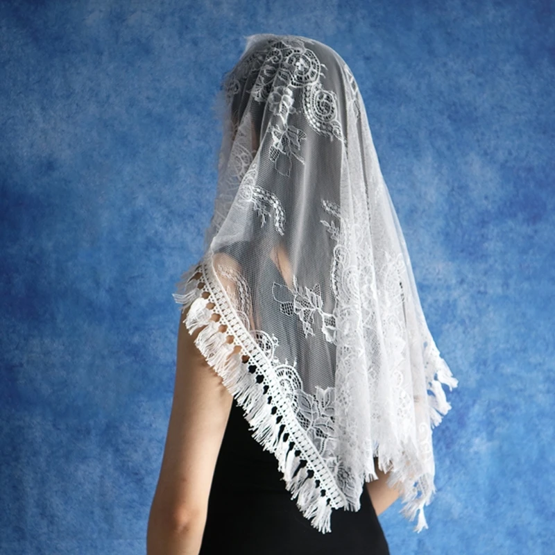 Женская шаль-мантилья свадебный церковный шарф с кружевной отделкой мягкий