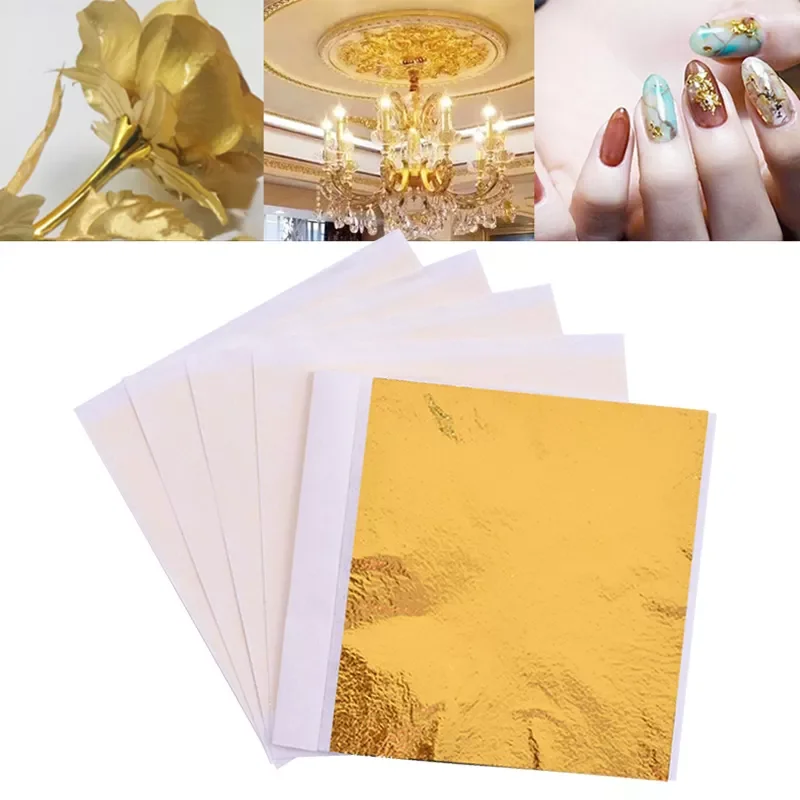 

100pcs 8x8.5cm Art Craft Paper Imitation Gold Sliver Copper Leaf Leaves Sheets Foil Paper for Gilding DIY Craft Decoration