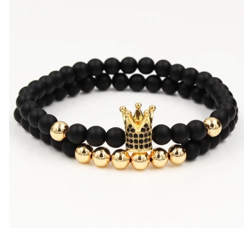 Браслет с микрополосной короной и цирконом набор бусин из матового натурального