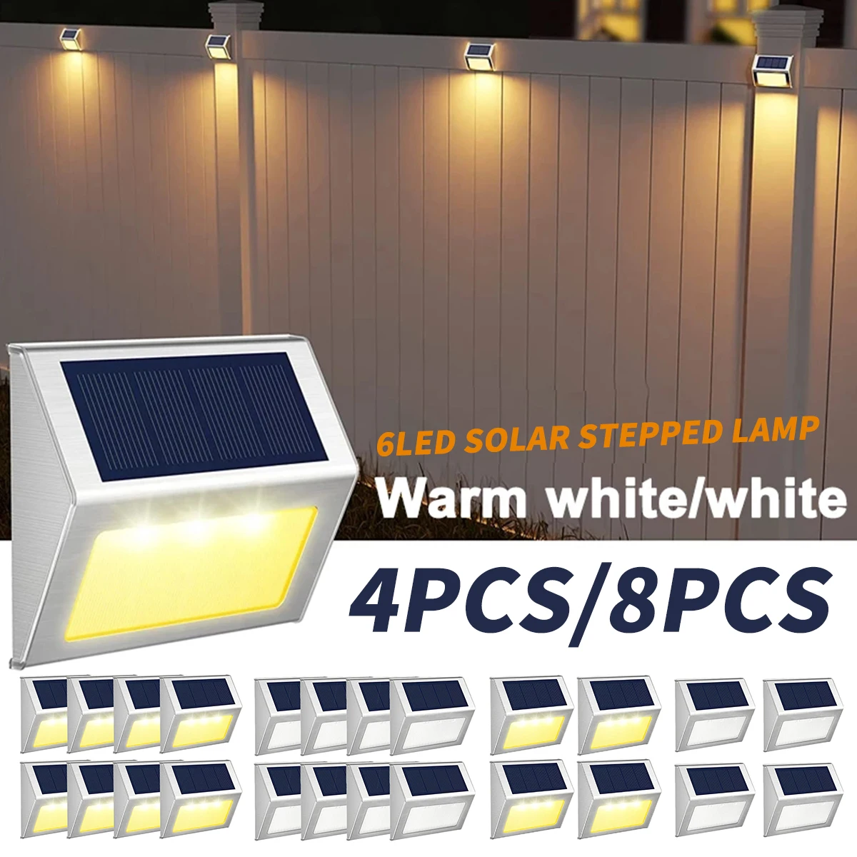 

Stainless Steel Solar Wall Light Outdoor Solar Fence Step Light Auto ON/OFF Deck Light for Yard Garden Solar LED Lights