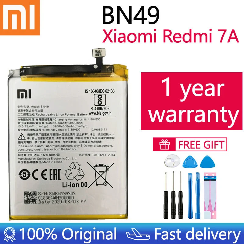 

100% Orginal Xiao mi BN49 4000mAh Battery For Xiaomi Redmi 7A Redmi7A High Quality Phone Replacement Batteries
