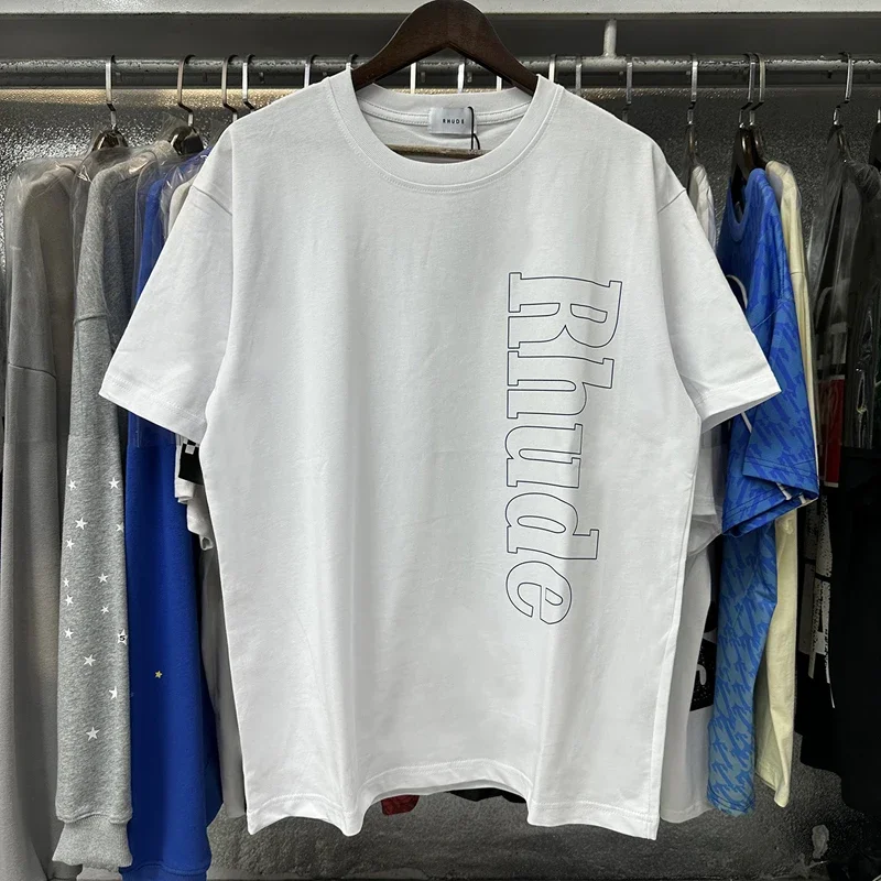 Фото Мужская футболка Rhude High Street, высококачественные летние модные повседневные топы с короткими рукавами и принтом №2