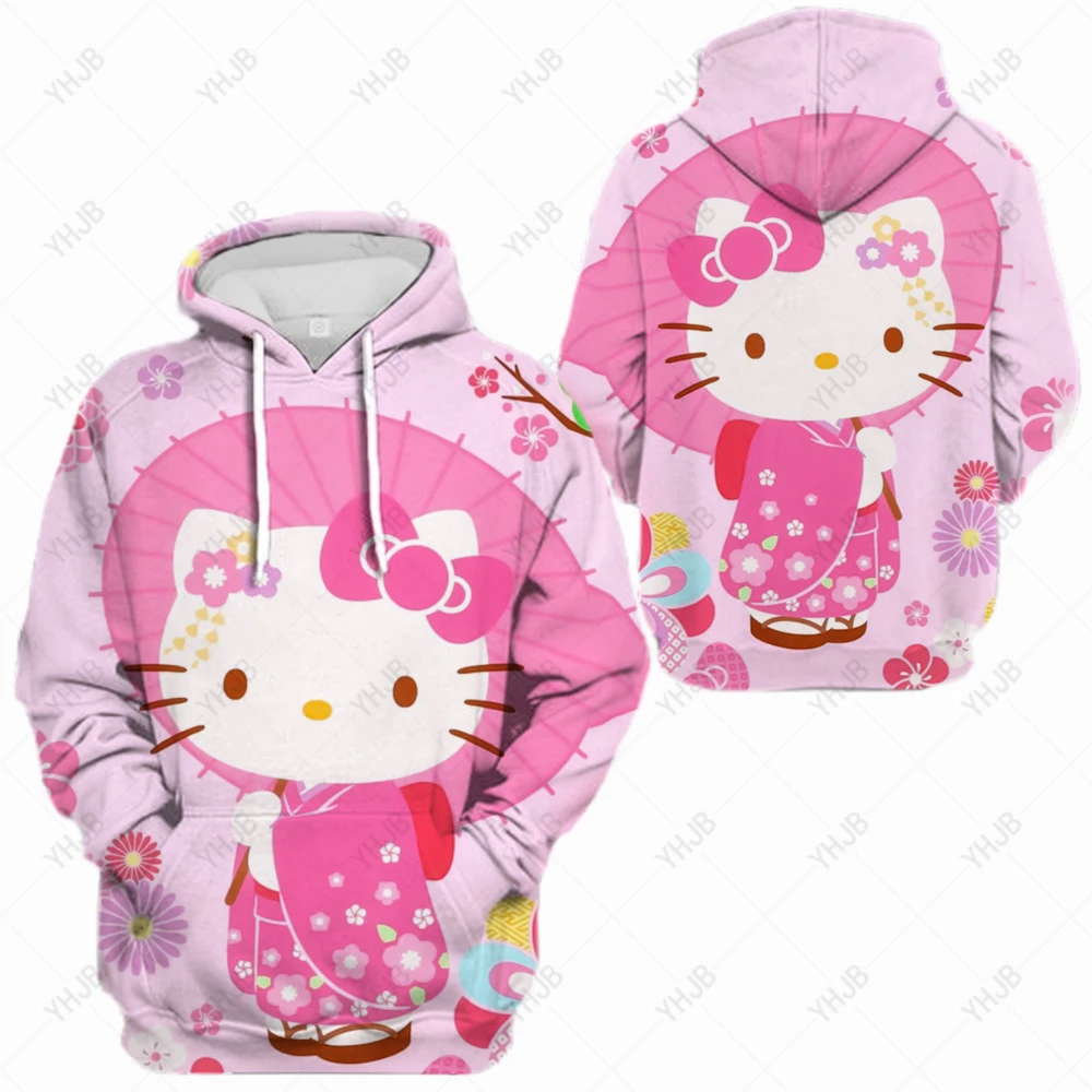 

Hot Sale Oversize Printing Women Sweatshirt 2023 Autumn Anime Style Loose High Quality Hoodies Hello Kitty Print Hooded Girl