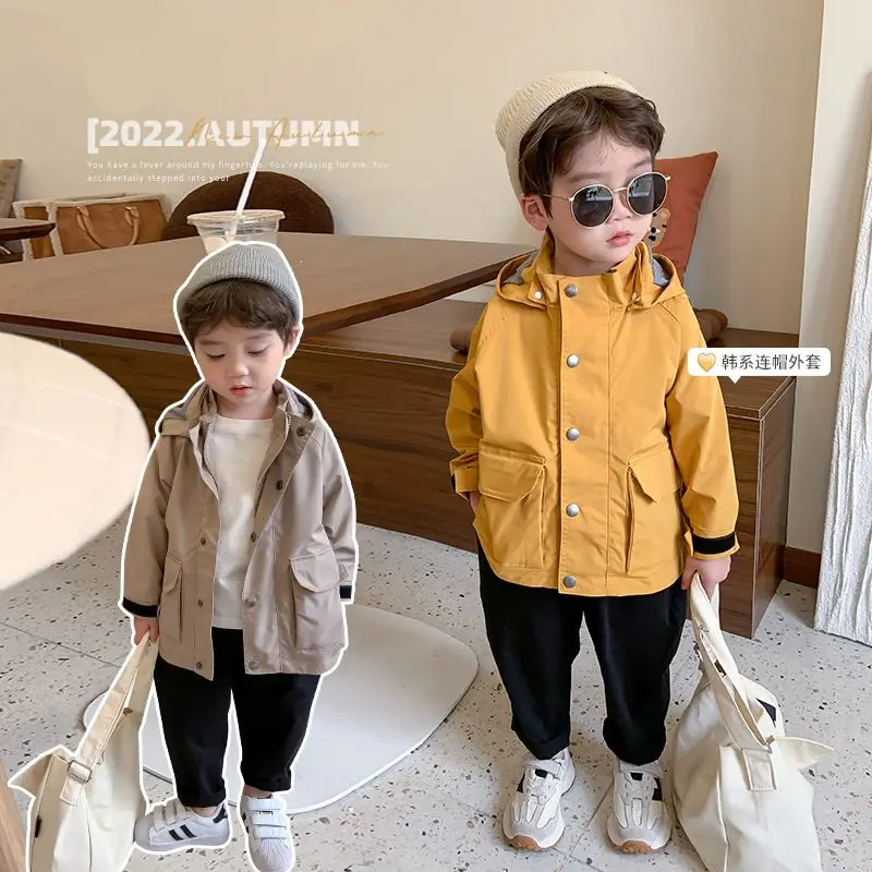 

Модная детская одежда, Тренч для мальчиков, хлопковое пальто с капюшоном, длинная стильная Корейская Повседневная зимняя Весенняя уличная ...