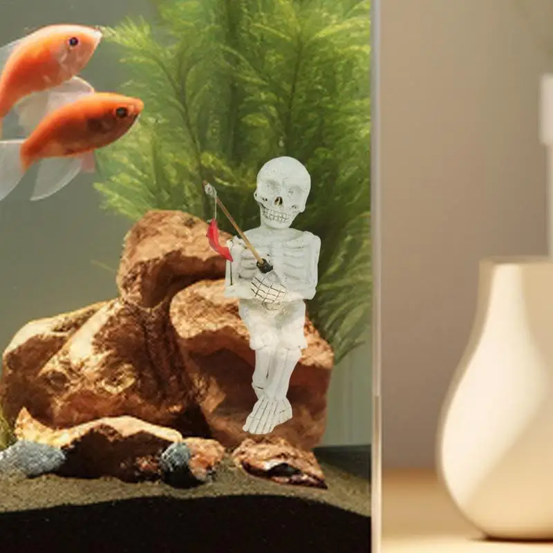 Фигурка черепа Хэллоуин Рыболовный скелет Садовая статуя Садовый аксессуар для