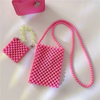 long chain customized pink bead bag hand woven celebrity handbags unique design ladies party bag top handle purses and handbags