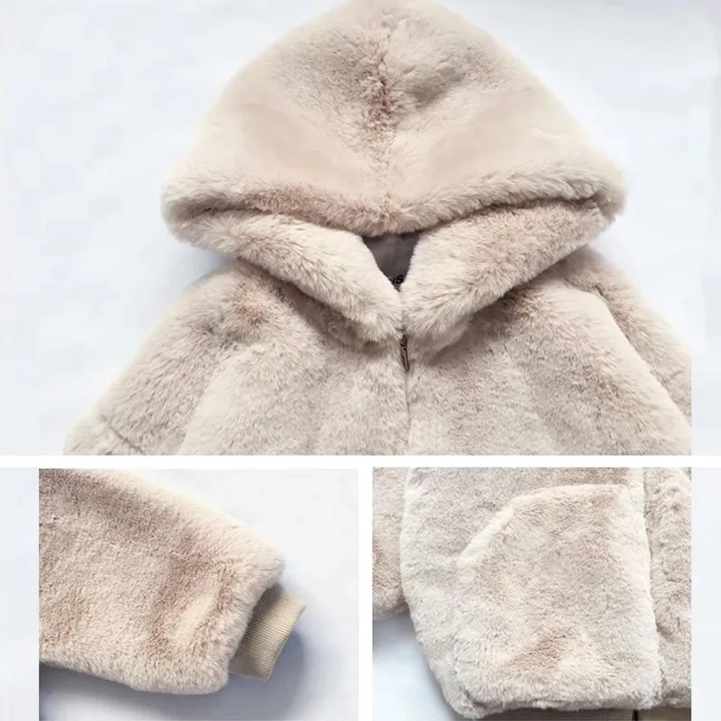 2023 Fashion Winter Imitation Mink Loose Sweater Women Thick Fur Zipper Coat Mid-length Hooded Waterproof Mink Solid Long Coat