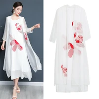 fake 2 piece dresses literary embroidery women casual loose midi summer dress loose large size