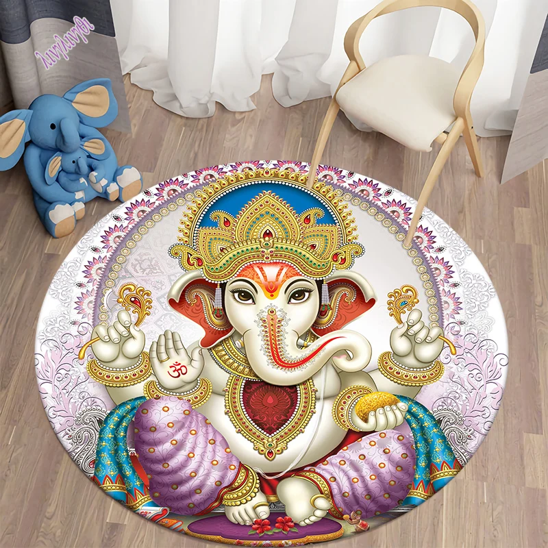 Ganesha Round Carpets for Living Room Bedroom Area Rug Soft flannel Mat Bohemian Room Carpet Tapis Home Decor