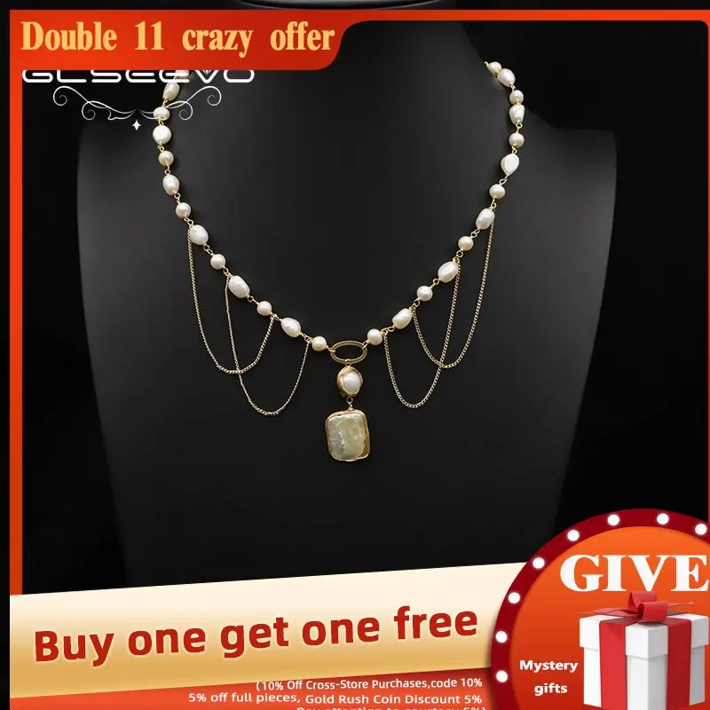 

Glseevo Natural Freshwater pearl necklace Saturn pendant chains and necklacesGift female Stylish and exquisite jewelry GN0385
