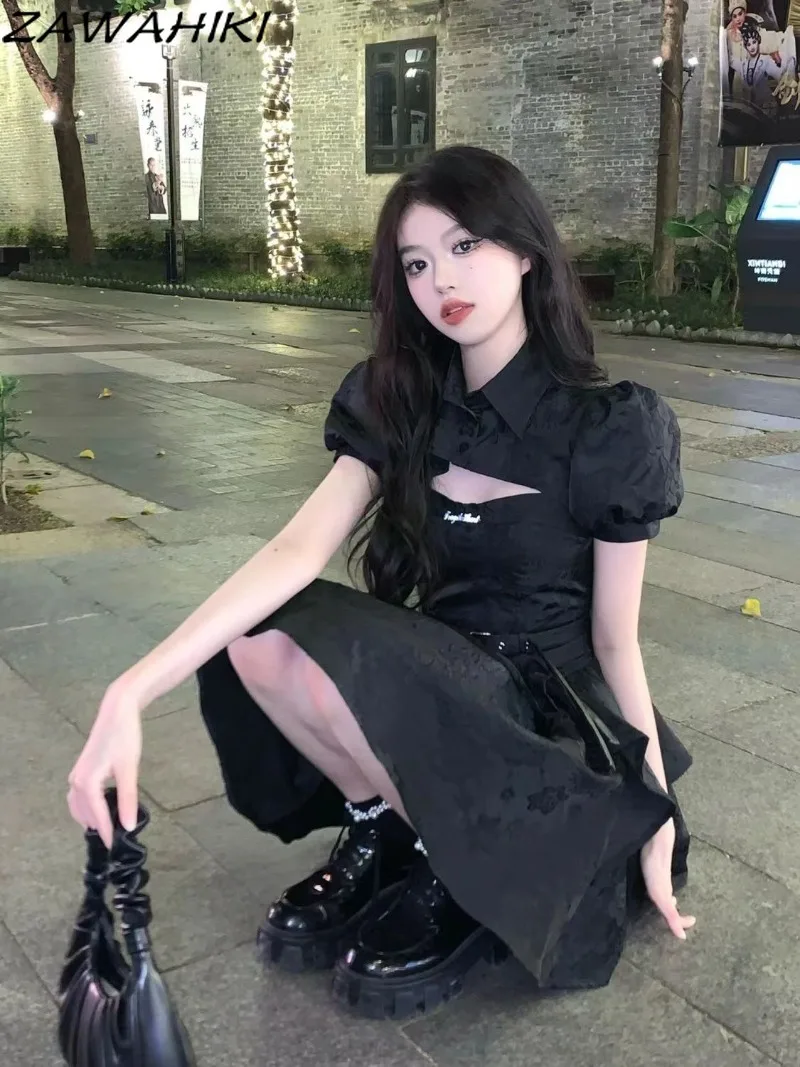 Комплект черного платья на пуговицах женская одежда облегающий бандажный