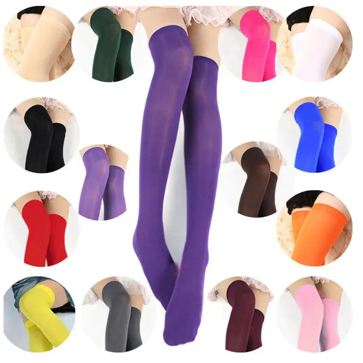 

Candy Colors Cute Woman Thin Long Socks Over The Knee Stockings Ladies Girls Sexy Thigh High Socks Black Socks