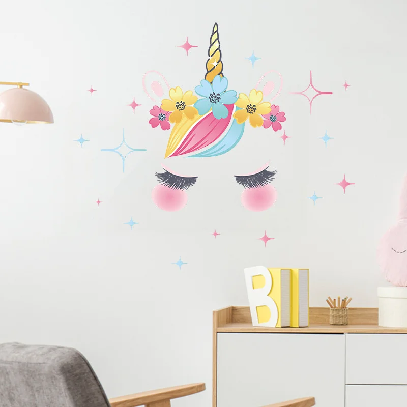 

Rainbow Flower Cartoon Cute Unicorn Wall Stickers Children's Room Modern Ins Style Wall Stickers Porch Childish Home Decoration