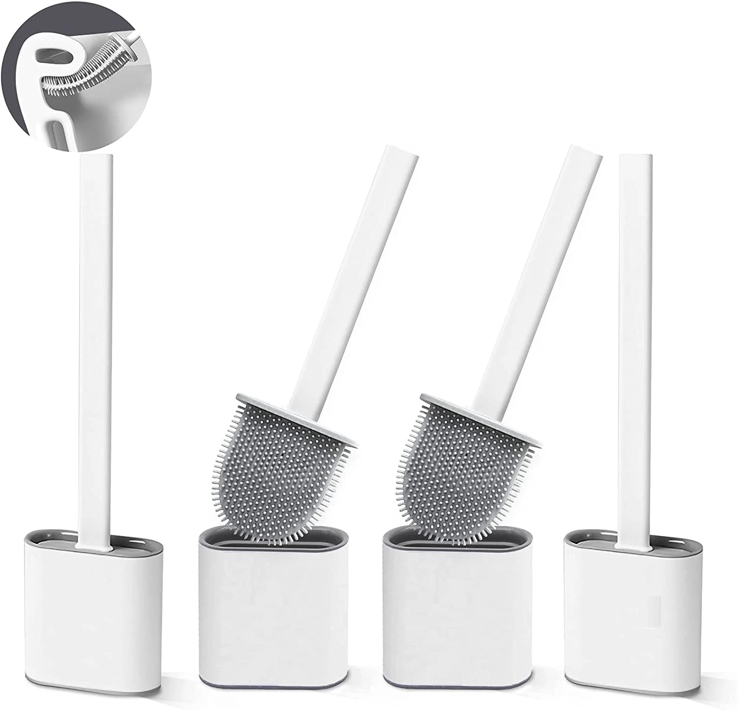 

Toilet Brush Set Bathroom Silicone Toilet Brushes with Holder and No-Slip Handle Soft Flexible Bristles Cleaning Tools
