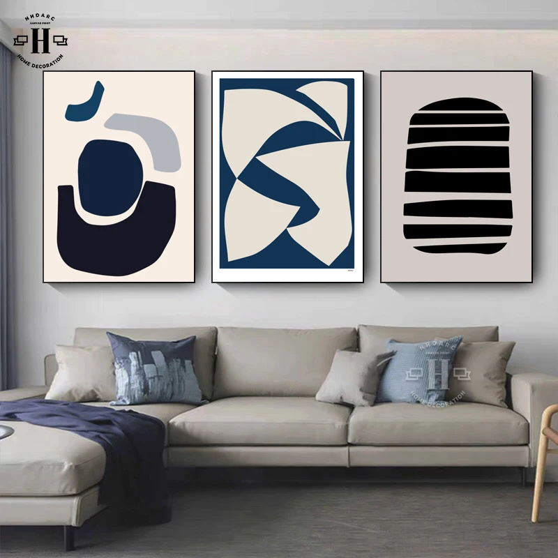 

Abstract Canvas Print Painting Poster Black Blue Block Wall Pictures Art Modern Nordic Fashion Living Room Home Decoration