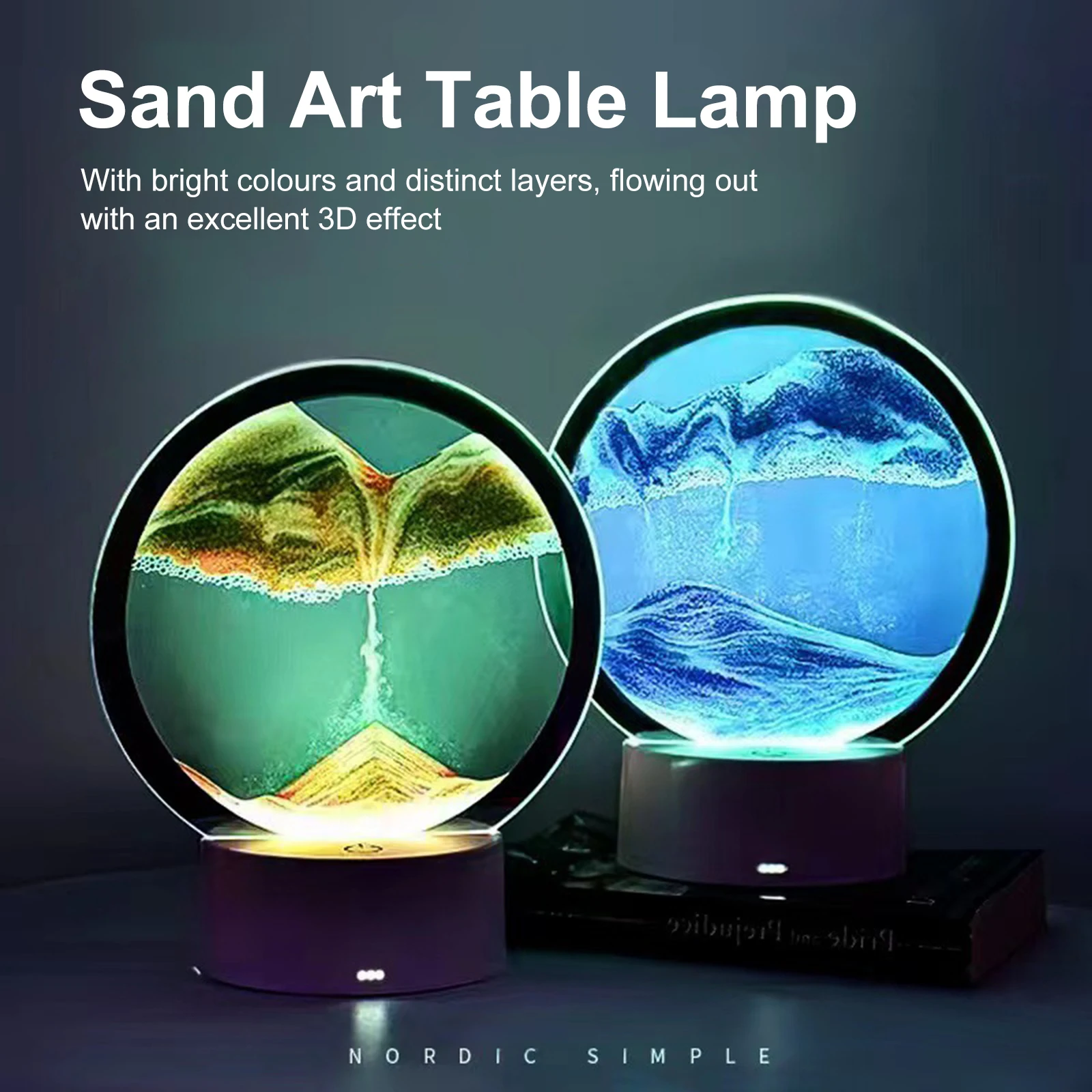 

Dimmable 3D Moving Sand Art Lamps RGB Colorful Color Change Dynamic Hourglass Lamp Creative Bedside Lamp for Living Room Bedroom