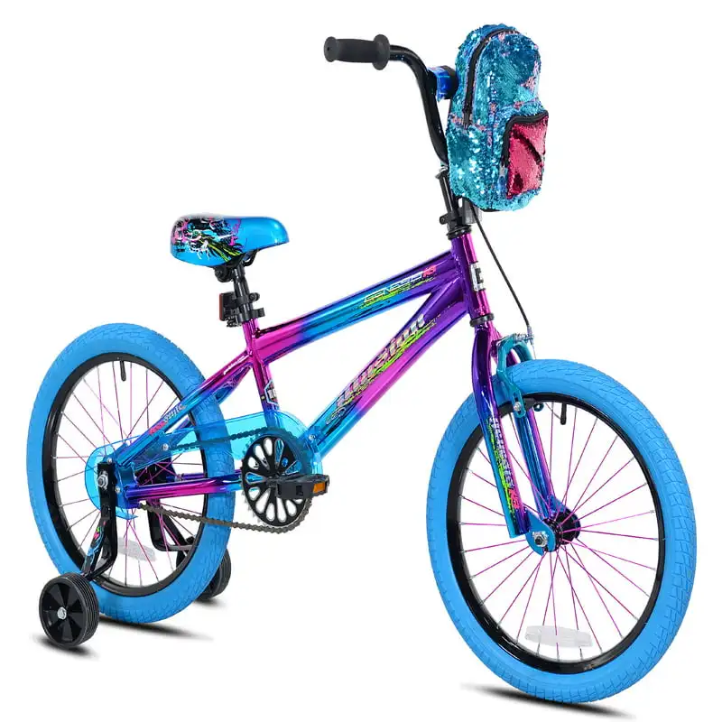 

18" Illusion Girl's Bike, Blue/Purple For Age 4-10 Boys and Girls Before School Gift