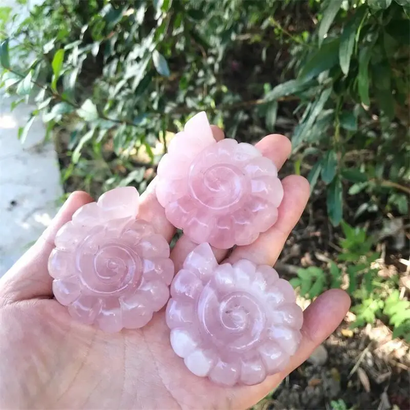 

Natural Rose Quartz Stone Conch Carved Crystal Figurine Ornament Home Decoration For Jewelry Box 1pcs