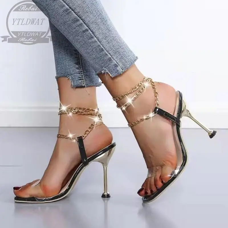 Female Sexy Pumps Casual Party Wedding Shoes Women High-Heels Rhinestone PU  New YTLDWAT Stiletto Buckle Square Toe Sandals