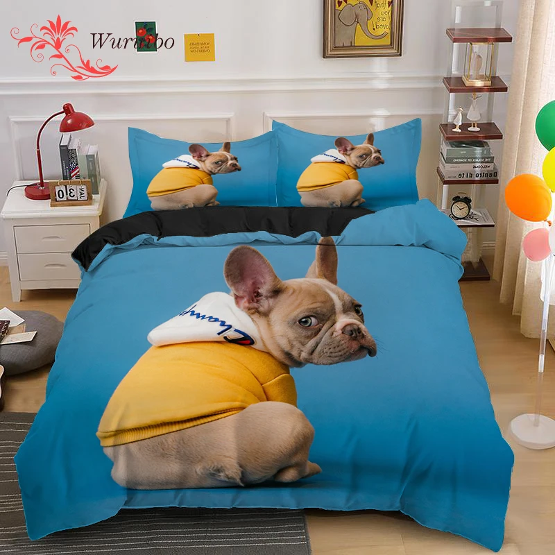 

Комплект постельного белья Bulldog с однотонным фоном, пододеяльник из микрофибры с изображением животных, пододеяльник для детей и взрослых, ...