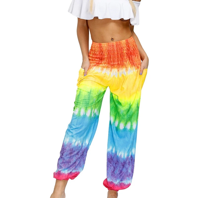 

Летние брюки-султанки для йоги в стиле хиппи, пляжные плиссированные женские брюки с цветным принтом