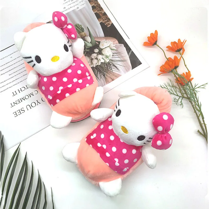

Kawaii Sanrio Anime Cotton Slipper Cute Hello Kittys Plush Keep Warmsoft and Comfortable All Inclusive Home Shoes Gift for Girls