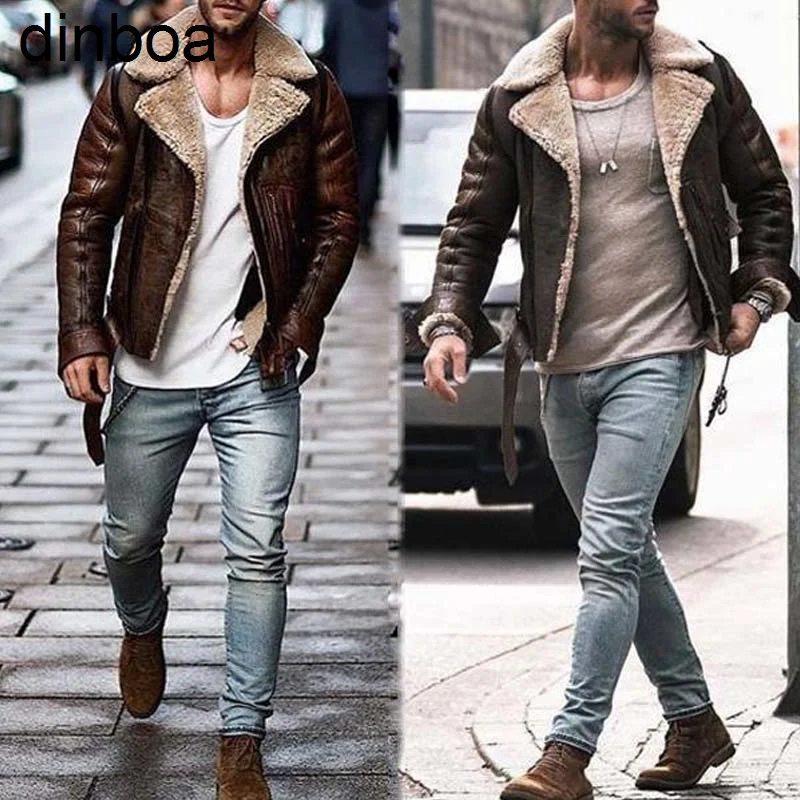 

Меховая куртка жилет в стиле хип-хоп зимняя мужская куртка из овчины дубленка кожаная мотоциклетная куртка толстое пальто мужская верхняя ...