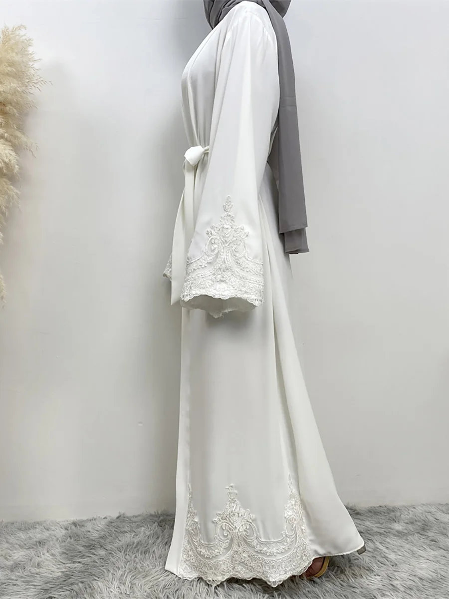 Middle East Fashion Ramadan Patchwork Lace Long Cardigan Muslim For Women Dubai Abaya Maxi Robe Kimono Turkish Islamic Clothing