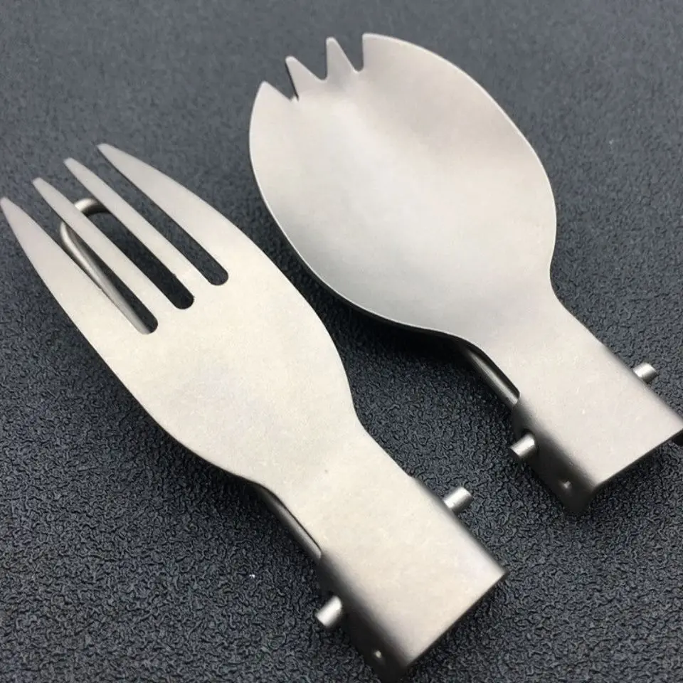 Складная ложка из чистого титана с зубцами титановая вилка товары для кемпинга и