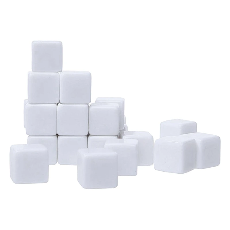 

Белые Акриловые Кубики 16 мм, пустые кости для настольных игр, обучение математическому подсчета, изготовление алфавитных цифр по индивидуальному заказу, 50 шт.