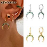 keyounuo gold silver filled moon dangle earrings for women green zircon piercing ankara drop earrings 2022 jewelry wholesale