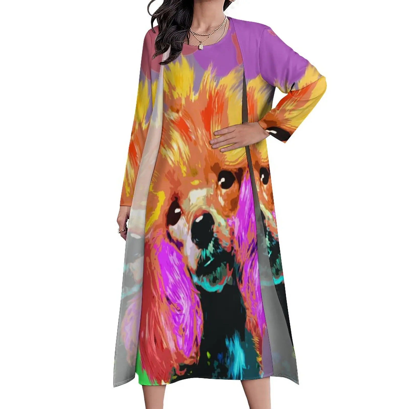 

Платье-макси с длинным рукавом и принтом «пуделя»