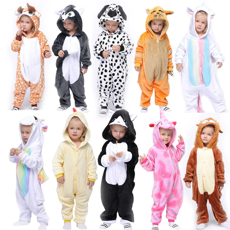 

Пижама детская зимняя с капюшоном, мягкая пижама в виде кролика, животного, единорога, панды, единорога, для мальчиков и девочек