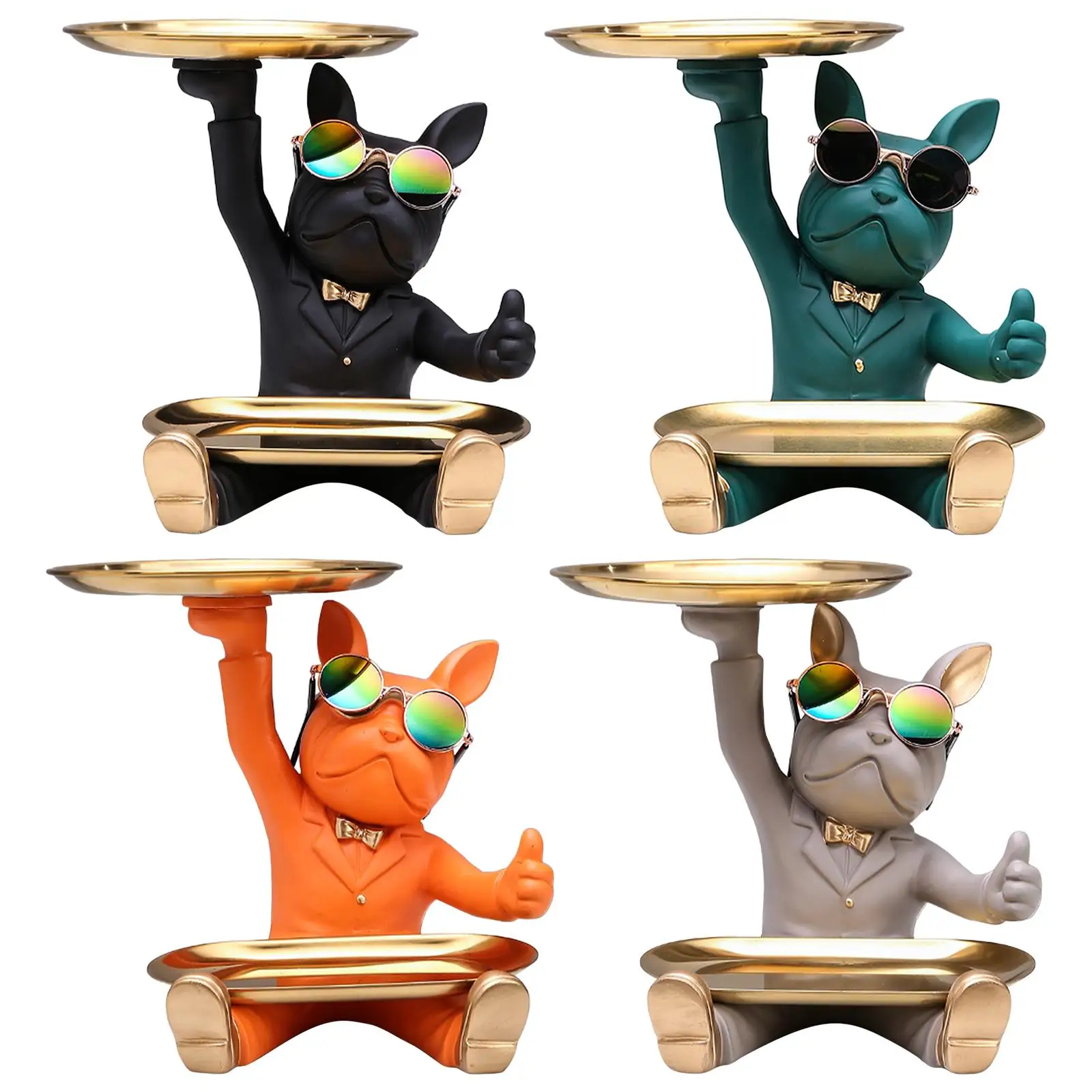 

French Bulldog Sculpture Dog Statue with Tray Trinkets Organizer for Hallway