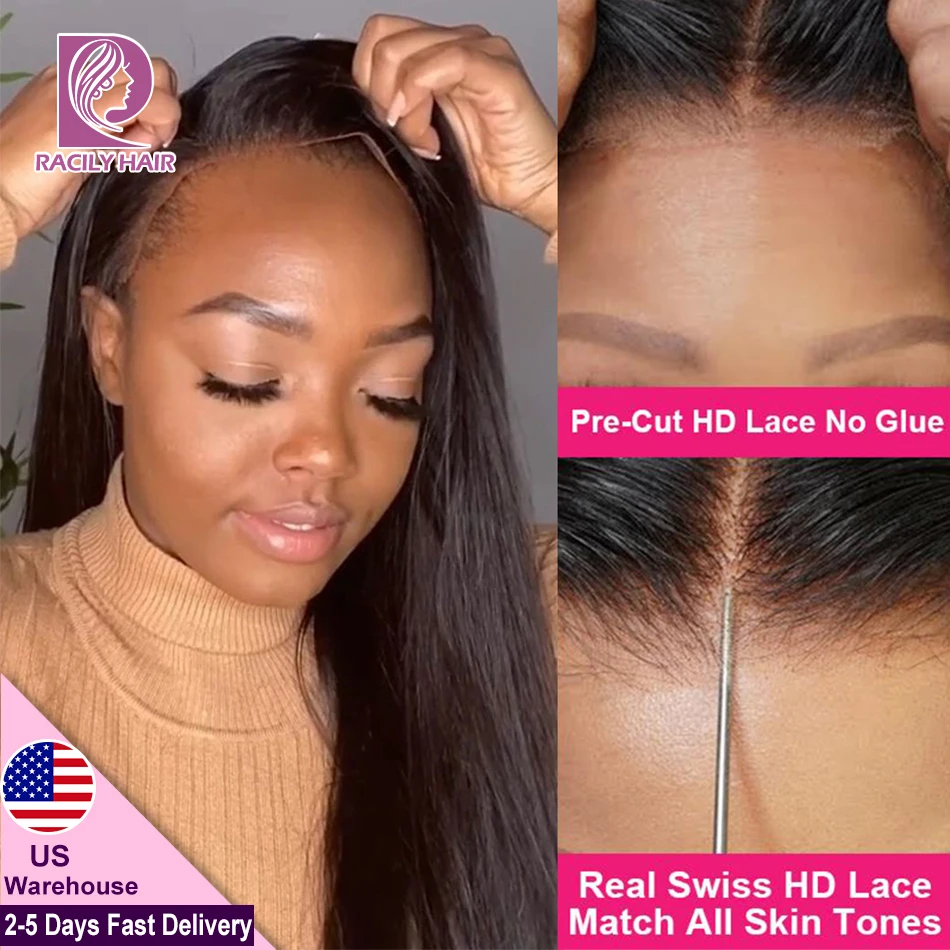 

Glueless Preplucked Human Wigs Ready To Go Wear 100% HD Transparent Straight Lace Closure Wig With Natural Hailine Without Glue