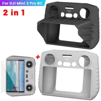 for dji mini 3 pro rc controller protective cover silicone case with sun hood sunshade 9h tempered glass for dji mini 3 pro rc