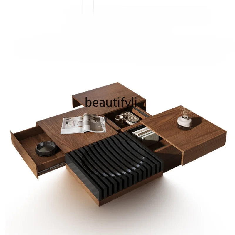 

yj North America Black Walnut Wooden Tea Table Nordic Modern Minimalist Solid Wood Small Apartment Coffee Table Combination