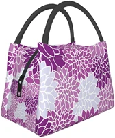 purple flower bento bag men and women lunch bag portable waterproof aluminum film insulated refrigerated box tote bags