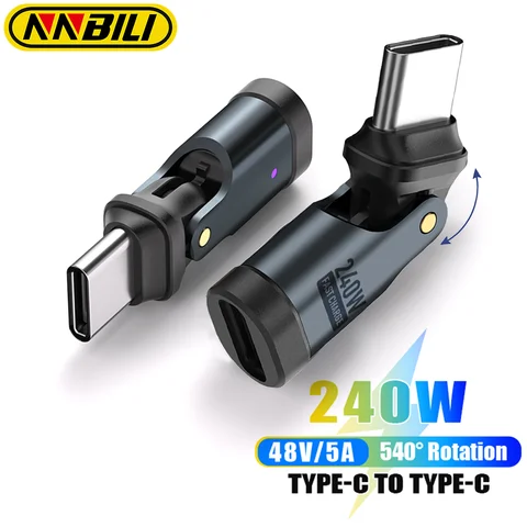 Адаптер NNBILI 240 Вт PD3.1 типа C к USB C 180 °   Угловой преобразователь USB C для быстрой зарядки «папа-мама» для MacBook Pro Samsung Xiaomi ﻿