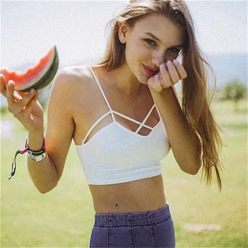 

Summer Sexy Crop Top Female Short Backless Camis Girls Brief Fashion Tank Top Woman Clothes Women Cotton Breast Cross Vest Tops