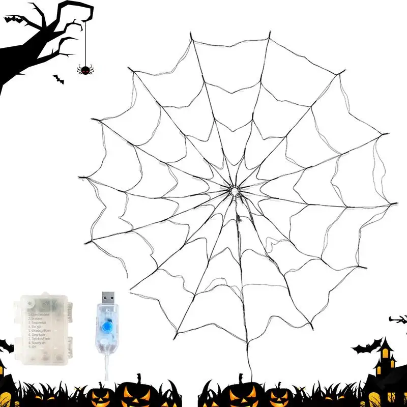 

Spider Web Lights Halloween Spider Lights 8 Light Modes LED Waterproof Lights Cobweb Halloween Window Wall Door Garden Patio