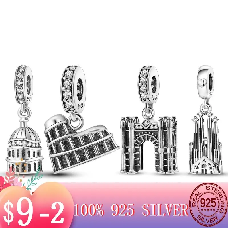 

Original 925 Silver Vintage Famous Landmark Colosseum Arc Triomphe Dangle Charm fit MULA Bracelet Necklace Bead Women Jewelry