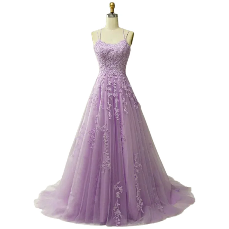 

Vestido De Madrinha Lavanda, Тюлевая аппликация, вечерние платья на бретелях-спагетти для свадеб, выпускного вечера, сексуальное платье для торжественных костюмов