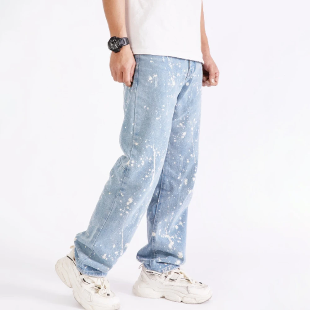 New Design Men Baggy Jeans Streetwear Light Blue Loose Straight  Wide Leg Pants Male Casual Retro Oversize Skateboard Denim