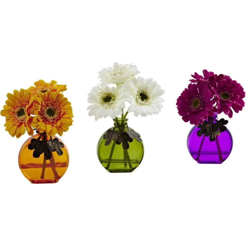 

Gerbera Daisy Artificial Flower Arrangement with Vase (Set of 3), Multicolor