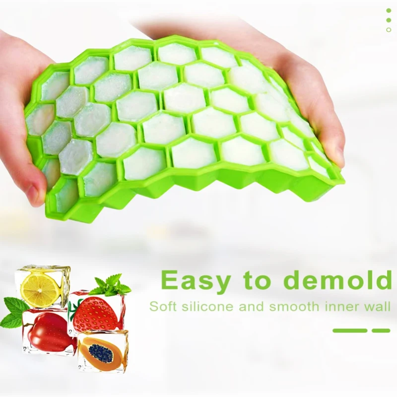 

1pcs Creative 37 Cavity Honeycomb Ice Cube Maker Reusable Trays Silicone Ice Cube Mold BPA Free Ice Mould with Removable Lids