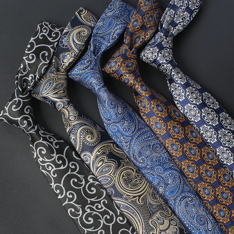 

New Tide Men's Paisley Floral Polyester Tie 7cm for Groom Wedding Formal Ties Flower Floral Jacquard Necktie Accessories