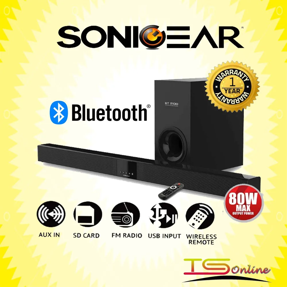 

SonicGear BT2100 / BT3500 Sound Bar With Subwoofer Wireless Remote Bluetooth Sound System - TV Soundbar