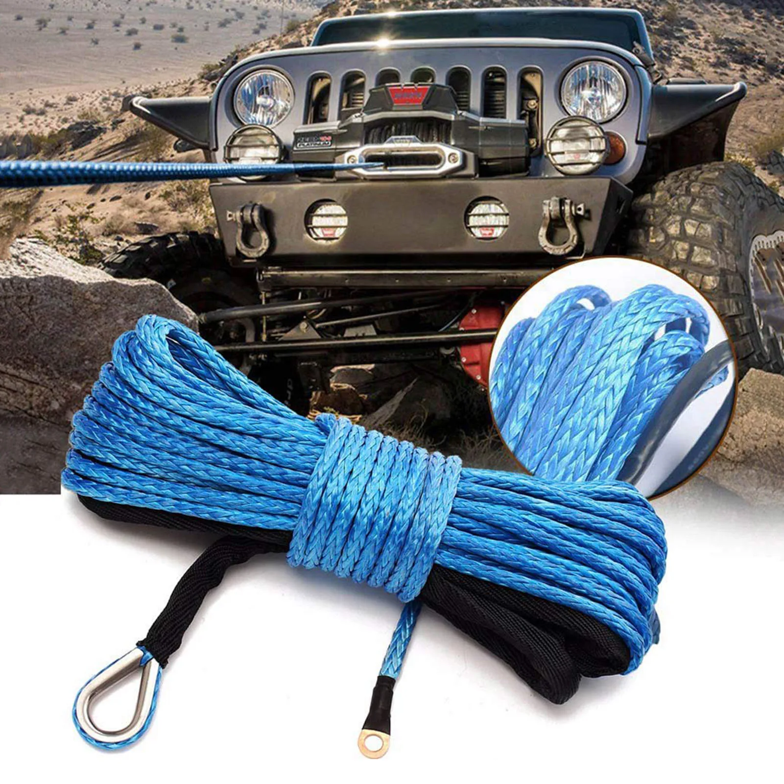 

6 мм x 15 м ATV UTV Автомобиль Грузовик Лодка синтетический трос для лебедки с крючком трос для лебедки прицепа трос для лебедки линия трос для об...